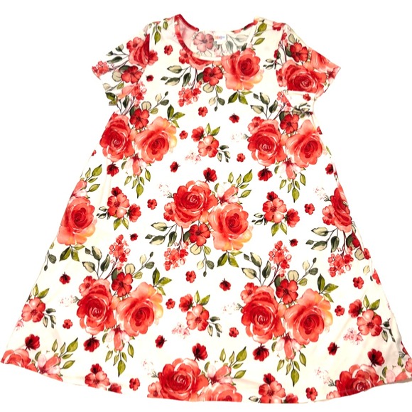 LuLaRoe Womens Dress Size 3XL Jessie White Floral Pink Roses Scuba‎ Pockets 3X - Picture 1 of 6